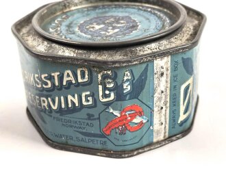 Leere Blechdose " Original Osters Ansjos" Von einem deutschen Soldaten in Norwegen mitgebracht