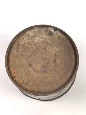 Leere Blechdose " Hochfeiner geräucherter Seelachs Schnitzel " Durchmesser 10cm