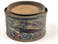 Leere Blechdose " Hochfeiner geräucherter Seelachs Schnitzel " Durchmesser 10cm