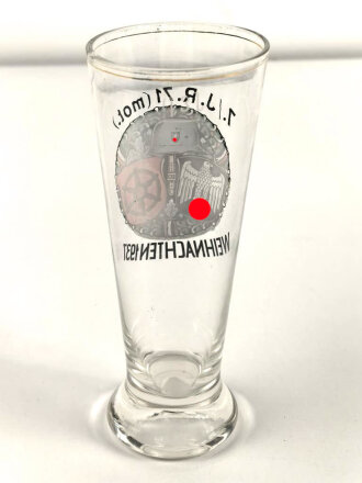 Heer, Erinnerungsglas anlässlich "Weihnachten 1937" bei Infanterie Regiment 71 ( mot) Kleiner Chip am Rand, Höhe 18cm