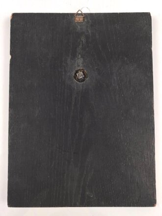 Wandplakette aus Holz. Aufgelegter , versilberter Heeresadler, Plakette " Für Bestleistungen 1937 Artillerie Regiment 9 Giessen" 19 x 25,5cm