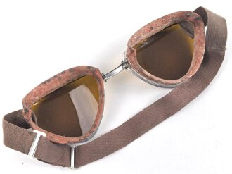 Italien 2.Weltkrieg, Kradmelderbrille, so von deutschen Truppen getragen, weiches Gummi, ungereinigt