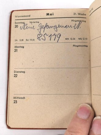 "1945 - Kalender" von einem Soldaten in Kriegsgefangenschaft, Kleinformat