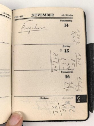 "Friedrich Krupp Kalender 1940 " mit einigen Eintragungen, unter DIN A6