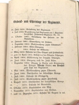 "Das Infanterie-Regiment Markgraf Karl" ( 7. Brandenburgisches ) Nr. 60 von seinem Ursprung bis zur Gegenwart. 55 Seiten, DIN A5