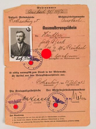 "Ausmusterungsschein" eines Händlers, datiert 1945