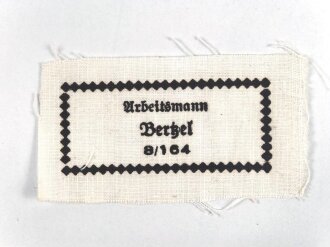 Reichsarbeitsdienst, Wäscheetikett für einen Arbeitsmann, ca. 3,5 x 6,5 cm, Textil