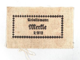 Reichsarbeitsdienst, Wäscheetikett für einen Arbeitsmann, ca. 4 x 6,5 cm, Textil