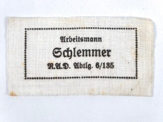 Reichsarbeitsdienst, Wäscheetikett für einen...