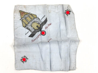 Andenkentüchlein " Beherzigung von Athen 1941" sicherlich lokal Hergestellt, daher der Schreibfehler  . 18 x 18cm