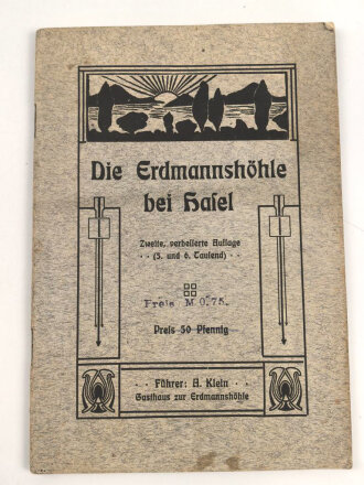 "Die Erdmannshöhle bei Hafel" datiert 1910, 32 Seiten und 2 Postkarten dazu
