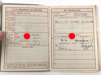 Wehrpaß Heer, eingestellt am 3.10.41 bei Nebel Ersatz Abteilung 4 Bremen.