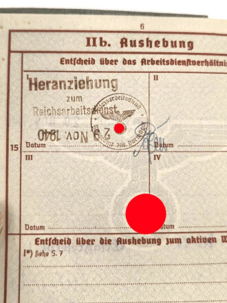 Wehrpaß Heer, eingestellt am 3.10.41 bei Nebel Ersatz Abteilung 4 Bremen.