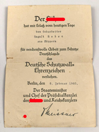 Wehrpaß Heer, ausgestellt am 30.8.1939 bei Pionier Ersatz Btl. 9 Hanau, dazu zwei Verleihungsurkunden