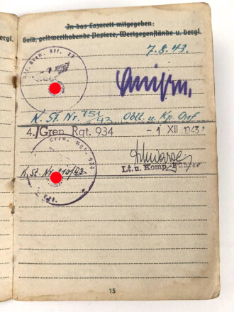 Soldbuch Luftwaffe , ausgestellt 1.9.1940 bei Landesschützen Ausbildungs Kompanie Detmold.