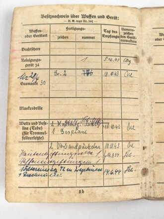 Soldbuch Luftwaffe , ausgestellt 1.9.1940 bei Landesschützen Ausbildungs Kompanie Detmold.