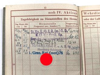 Wehrpaß Heer, eingestellt  am 28.8.43 bei grenadier Ersatz Regiment Großdeutschland