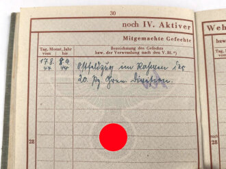 Wehrpaß Heer, eingestellt  am 28.8.43 bei grenadier Ersatz Regiment Großdeutschland