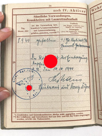 Wehrpaß Heer, eingestellt  am 28.8.43 bei grenadier Ersatz Regiment Großdeutschland