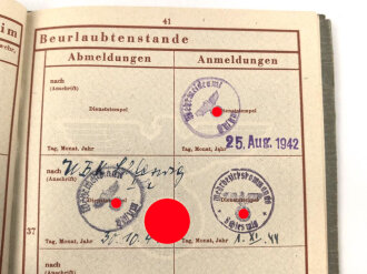 Wehrpaß Heer, eingestellt  am 28.8.43 bei grenadier Ersatz Regiment Großdeutschland