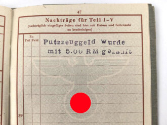 Wehrpaß Heer, eingestellt  am 28.8.43 bei grenadier Ersatz Regiment Großdeutschland