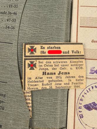 Wehrpaß Heer, eingestellt  am 28.8.43 bei grenadier Ersatz Regiment Großdeutschland