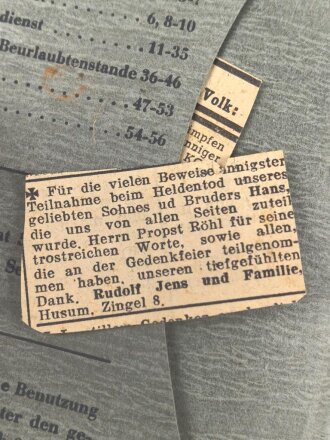 Wehrpaß Heer, eingestellt  am 28.8.43 bei grenadier Ersatz Regiment Großdeutschland