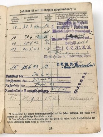 Soldbuch Kriegsmarine, ausgestellt am 20.2.42