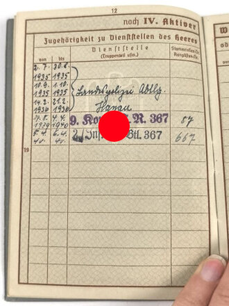 Wehrpaß Heer, eingeestellt am 2.7.1935 bei Landespolizei Abteilung Hanau