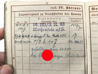 Wehrpaß Heer, eingestellt am 19.7.1937 bei Infanterie Regiment 53 Weißenfels.
