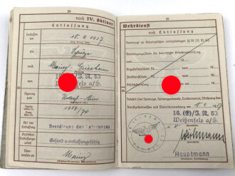 Wehrpaß Heer, eingestellt am 19.7.1937 bei Infanterie Regiment 53 Weißenfels.
