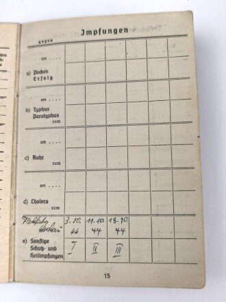 Soldbuch Luftwaffe,  ausgestellt am 11.9.1944 bei Flieger Horst Kommandantur Neukuhren.