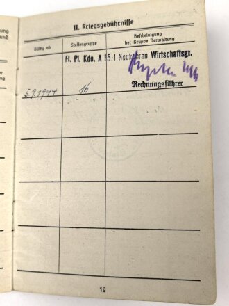 Soldbuch Luftwaffe,  ausgestellt am 11.9.1944 bei Flieger Horst Kommandantur Neukuhren.