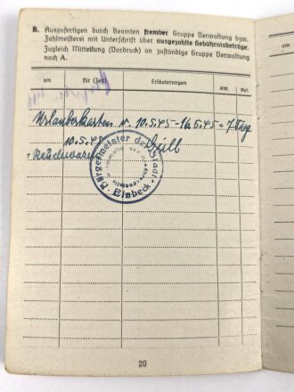 Soldbuch Luftwaffe,  ausgestellt am 11.9.1944 bei Flieger Horst Kommandantur Neukuhren.