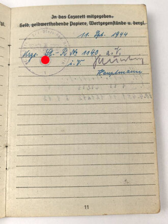 Soldbuch Luftwaffe,  ausgestellt am 11.9.1944 bei Flieger Horst Kommandantur Neukuhren.