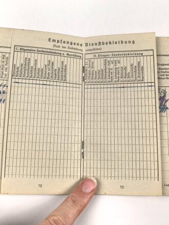 Soldbuch Luftwaffe,  ausgestellt am 11.9.1944 bei Flieger Horst Kommandantur Neukuhren.