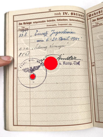 Wehrpaß Heer, eingestellt am 3.1.1940 bei Infanterie Btl. 482 Mistelbach.