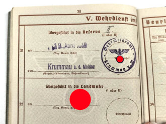Wehrpaß Heer, eingestellt am 3.1.1940 bei Infanterie Btl. 482 Mistelbach.