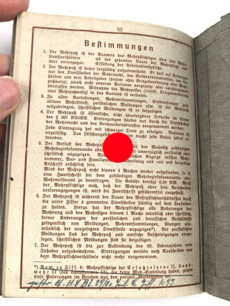 Wehrpaß Heer, eingestellt am 3.1.1940 bei Infanterie Btl. 482 Mistelbach.