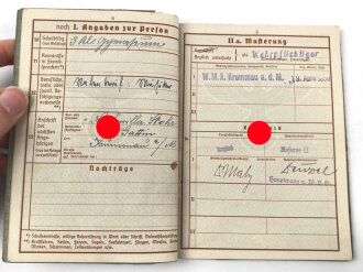 Wehrpaß Heer, eingestellt am 3.1.1940 bei Infanterie Btl. 482 Mistelbach.