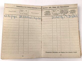 Soldbuch Heer,  ausgestellt am 23.2.1944 bei Landes Schützen Ersatz und Ausbildungs Batl. 12.