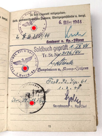 Soldbuch Heer,  ausgestellt am 23.2.1944 bei Landes Schützen Ersatz und Ausbildungs Batl. 12.