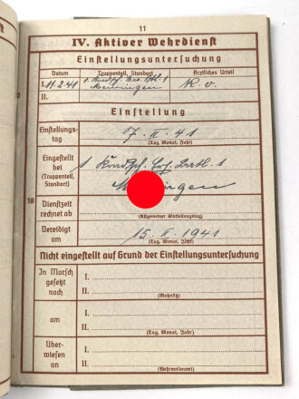 Wehrpaß Heer, eingestellt am 7.2.1941 bei Kradschützen Ersatz Btl.1 Meiningen.
