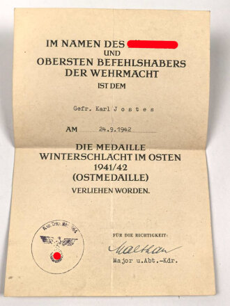 Soldbuch Heer, ausgestellt 30.4.1941 bei Schützen Ersatz Btl. 6 Saalfeld.