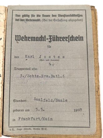 Soldbuch Heer, ausgestellt 30.4.1941 bei Schützen Ersatz Btl. 6 Saalfeld.