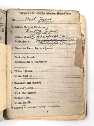 Soldbuch Heer, ausgestellt 30.4.1941 bei Schützen Ersatz Btl. 6 Saalfeld.