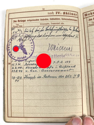 Wehrpaß Heer,  eingestellt am 24.9.1939 bei Stabspersonal Infanterie Regiment 276 Königsbrück.