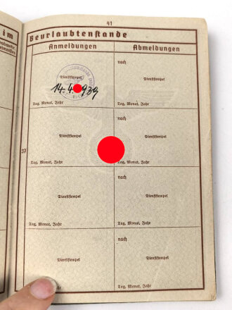 Wehrpaß Heer,  eingestellt am 24.9.1939 bei Stabspersonal Infanterie Regiment 276 Königsbrück.