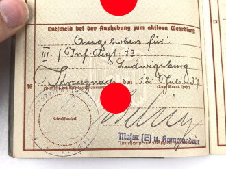 Wehrpaß Heer eingestellt am 4.11.1937 bei MG Kompanie Infanterie Regiment 13 Ludwigsburg.