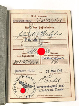 Wehrpaß  Luftwaffe, eingestellt am 10.5.1941 bei...